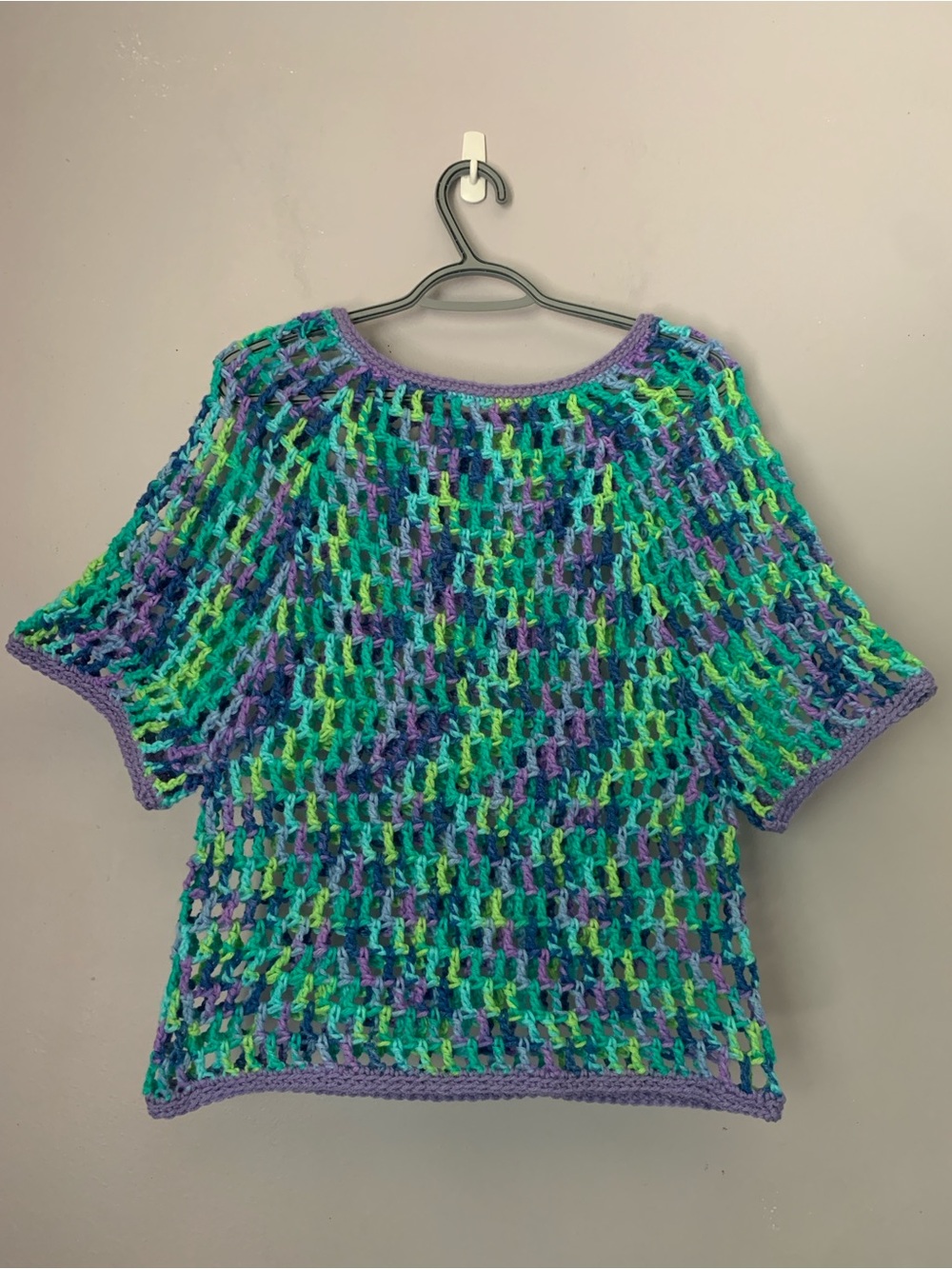 Handmade Open Knit Crochet Short Sleeve Festival Top XL